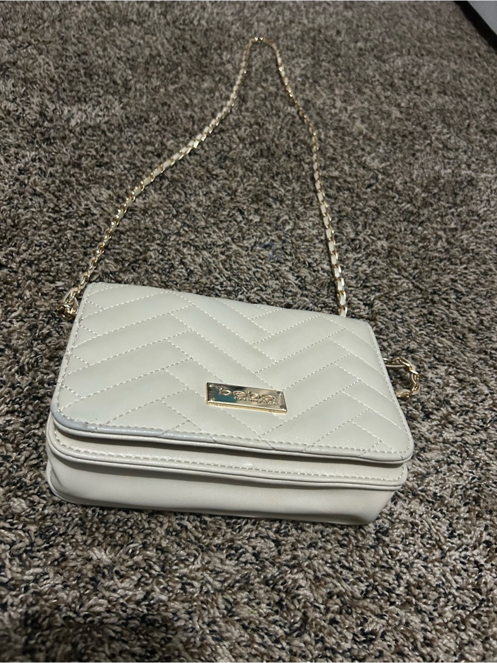 bebe cream Quilted Crossbody with Gold Chain